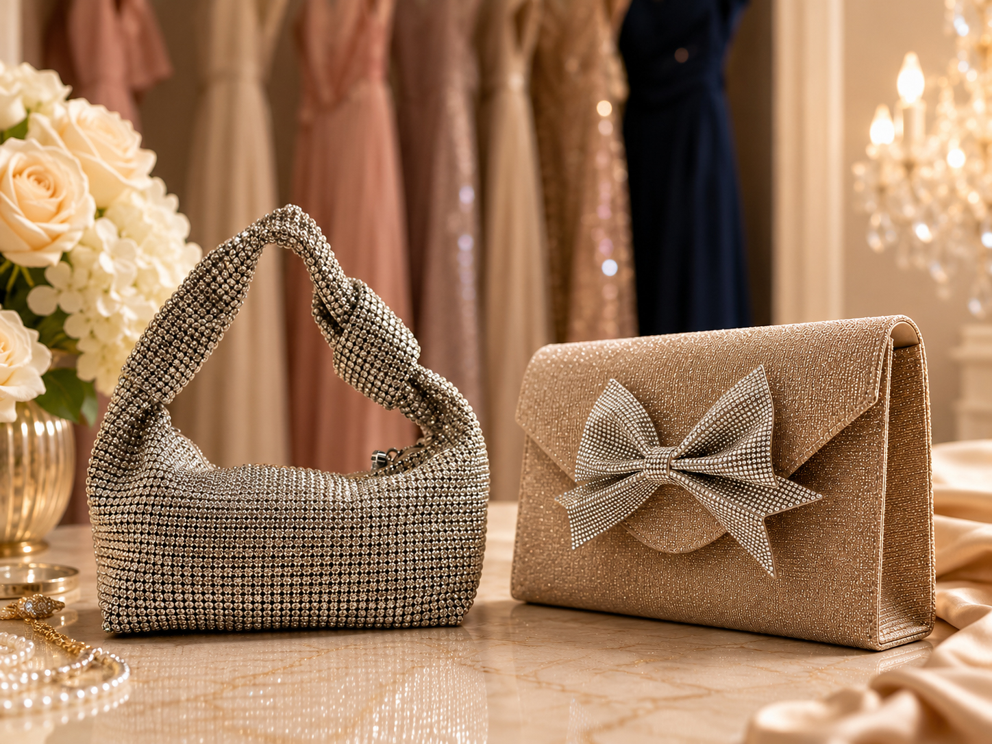 Elegant ceremony clutch bags matched with the dress