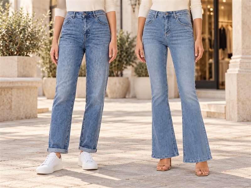 Women's jeans styled in an outdoor setting